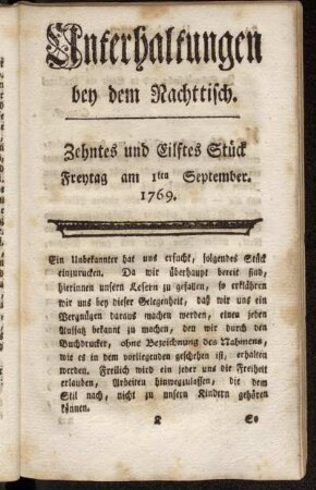Zehntes und Eilftes Stück. Freitag am 1ten September. 1769.