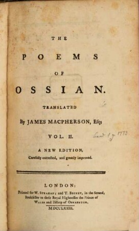 The Poems Of Ossian : In Two Volumes. Vol. II.
