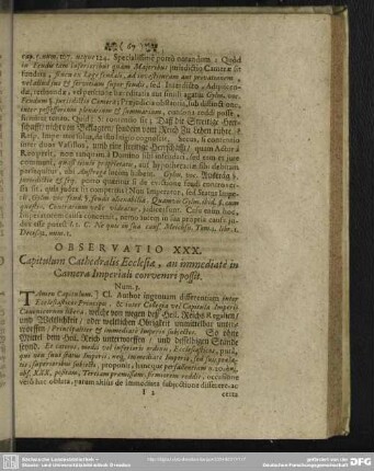Observatio XXX. Capitum Cathedralis Ecclesiae, an immediatè in Camera Imperiali conveniri possit