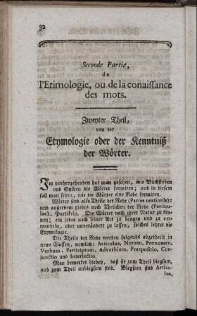 Zweyter Theil, von der Ethymologie oder der Kenntniß der Wörter.