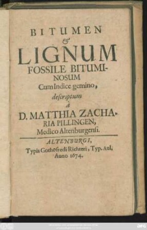 Bitumen & Lignum Fossile Bituminosum : Cum Indice gemino,