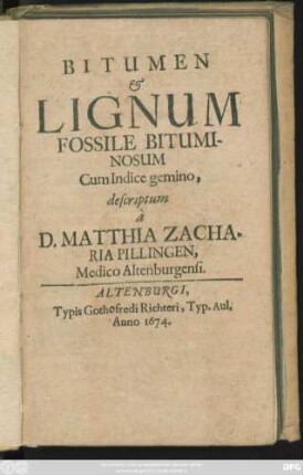 Bitumen & Lignum Fossile Bituminosum : Cum Indice gemino,