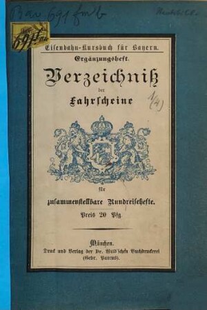 Verzeichniß der Fahrscheine für zusammenstellbare Fahrscheinhefte. 1889