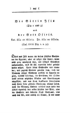¬Die¬ Göttin Isis (Fig. 1 und 3) und der Gott Osiris : Lat. Isis et Osiris. Fr. Isis et Osiris ; (Taf. XVII, Fig. 1, 2, 3)