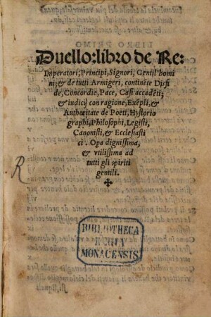 Duello, libro de re, imperatori, principi, signori, gentilhomini et tutti armigeri