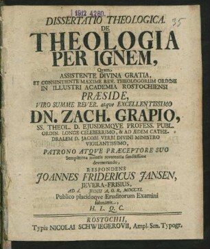 Dissertatio Theologica De Theologia Per Ignem