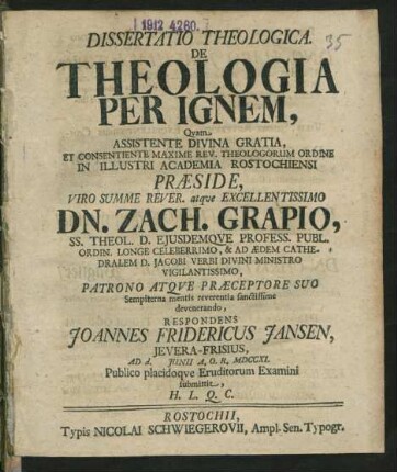 Dissertatio Theologica De Theologia Per Ignem