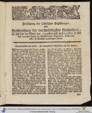 Fortsetzung der jährlichen Erzehlungen, oder Beschreibung der merkwürdigsten Geschichten.