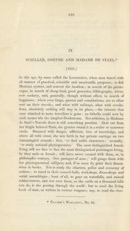 IV. Schiller, Goethe And Madame De Stael