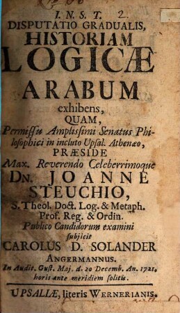 Disp. grad. historiam logicae Arabum exhibens