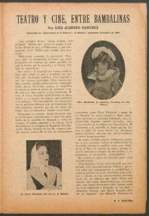 Teatro y cine, entre bambalinas : (Extractado de "Universidad de la Habana", La Hadana, septiembre - diciembre de 1943)