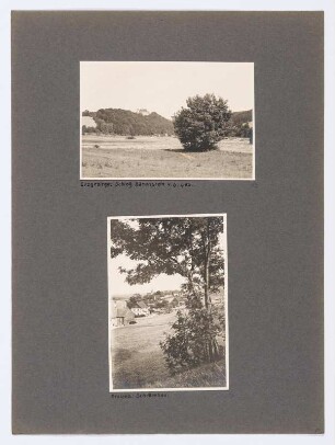 Referenzmappe 3/17 des Fotografen Walter Möbius : Mappenblatt 14 mit zwei Fotografien (Landschaft mit Schloss Bärenstein von Süden und Ansicht von Schellerhau)