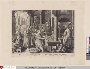 [Seide spinnende Frauen verschiedenen Alters; Women of various ages spinning silk]