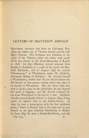 Letters of Matthew Arnold : 1848 - 1888, 1