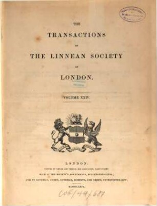 The transactions of the Linnean Society of London. 24, 24. 1864