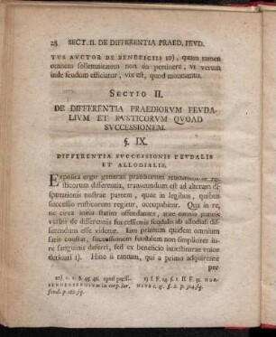 Sectio II. De Differentia Praediorum Feudalium et Rusticorum quoad successionem.
