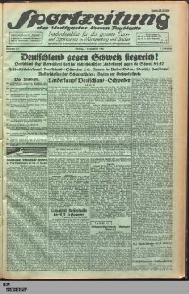 Sportzeitung des Stuttgarter neuen Tagblatts : Nachrichtenblatt für das gesamte Turn- und Sportwesen in Württemberg und Baden : anerkanntes Organ des Württembergischen Landesausschusses für Leibesübungen e.V. und des Stadtverbands für Leibesübungen in Groß-Stuttgart e.V. sowie Mitteilungsblatt verschiedener Turn- und Sportverbände