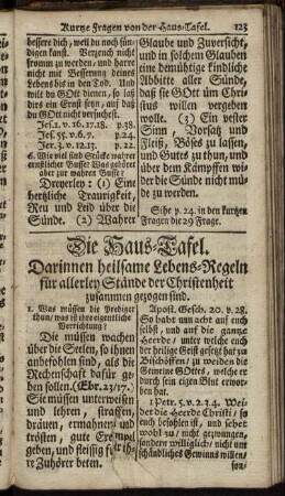 Die Haus-Tafel. Darinnen heilsame Lebens-Regeln fuer allerley Staende der Christenheit zusammen gezogen sind