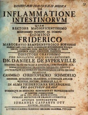 Dissertatio Inavgvralis Medica De Inflammatione Intestinorvm
