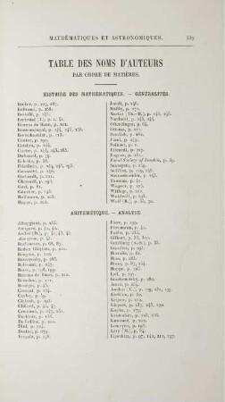 Table des Noms d'Auteurs.