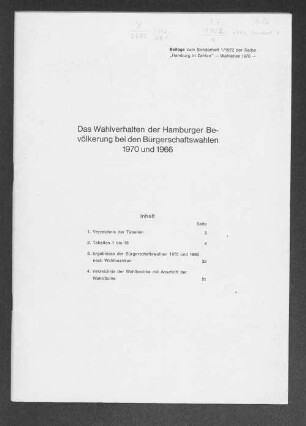 Das Wahlverhalten der Hamburger Bevölkerung bei den Bürgerschaftswahlen 1970 und 1966