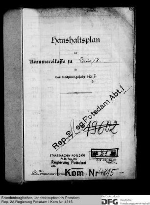Haushaltsplan der Kämmereikasse in Plaue für das Rechnungsjahr 1927