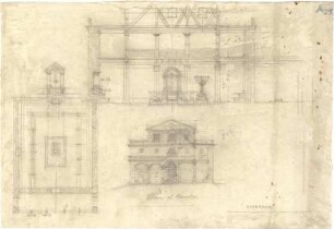 Thiersch, August ; Synagoge - Unem el Kanatir (Grundriss, Ansicht, Schnitt,Detail)