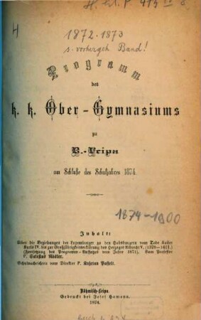Programm des K.K. Ober-Gymnasiums in Böhm.-Leipa, 1874