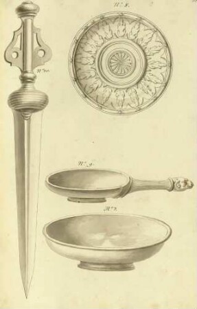 Verschiedene Kult- und Opfergeräte (Requisiten aus dem Vestiarium der Oper "Olimpiade", aufgeführt am 16. Februar 1756 in Dresden