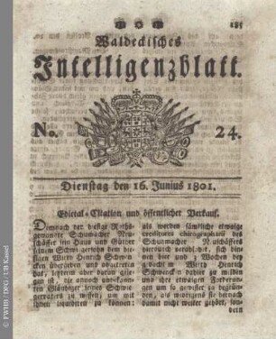 No. 24, Dienstag den 16. Junius 1801