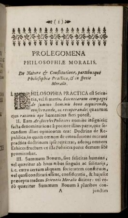 Prolegomena Philosophiae Moralis. De Natura & Constitutione, partibusque Philosophiae Practicae, & in specie Moralis