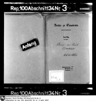 Akzise der Stadt Osnabrück Enthält u.a.: Schreiben der Osnabrücker Kanzler und Räte; Schreiben Franz Wilhelms; Schreiben der Stadt Osnabrück; Rechnungen; Taxordnungen