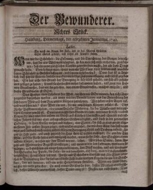 Achtes Stück. Hamburg, Donnerstags, den achtzehnten Januarius. 1742.