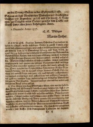 Bericht. Erzehltes Antwort-Schreiben Doct. Luthers sel. haben die jenigen ...