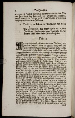 Pars Prima; Usus, primus Partis primæ; Usus Secundus Partis primæ; Pars Secunda.