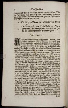 Pars Prima; Usus, primus Partis primæ; Usus Secundus Partis primæ; Pars Secunda.