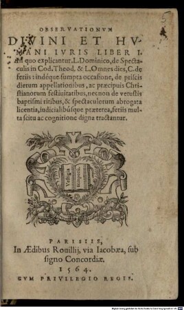 Observationum divini et humani iuris liber ...