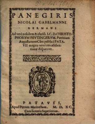 Panegiris ... ad vere nobilem et clariss. J. C. D. Christophorum Peutingerum