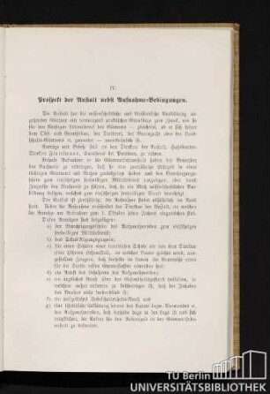 IV. Prospekt der Anstalt nebst Aufnahme-Bedingungen.