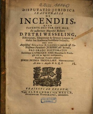 Disputatio Iuridica Inauguralis De Incendiis