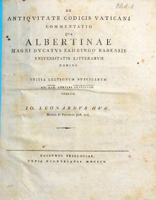 De antiquitate Codicis Vaticani commentatio