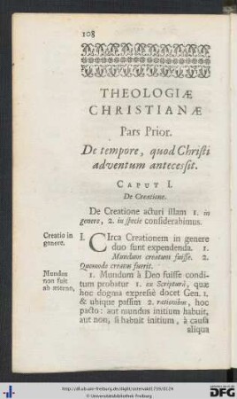 Theologiae Christianae Pars Prior. De tempore, quod Christi adventum antecessit.