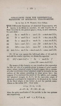 Corollaries from the differential equations of spherical trigonometry.