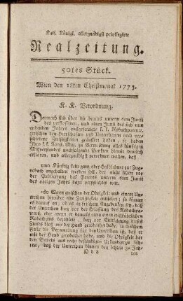 50tes Stück. Wien den 18ten Christmonat 1773.
