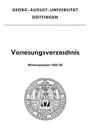 WS 1984/85: Vorlesungsverzeichnis