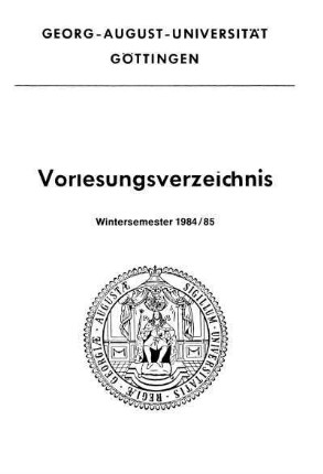 WS 1984/85: Vorlesungsverzeichnis