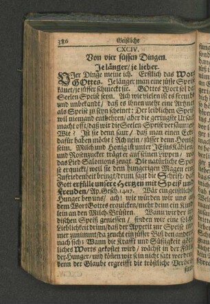 CXCIV. Von vier süssen Dingen. Je länger/ je lieber.