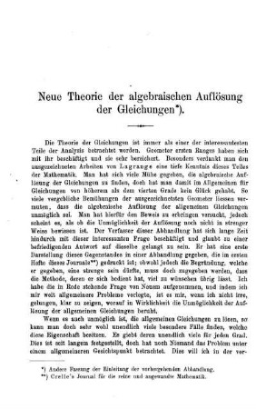 Neue Theorie der algebraischen Auflösung der Gleichungen.