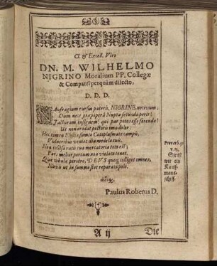 Cl. & Excell. Viro Dn. M. Wilhelmo Nigrino [...]