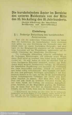 Die kursächsischen Ämter im Bereiche des unteren Muldentals von der Mitte des 16. bis zum Anfang des 18. Jahrhunderts : Soziale Gliederung der bäuerlichen Bevölkerung und Amtsverfassung